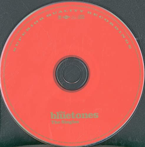 A red CD with the text The Bluetones The Singles printed in gold.