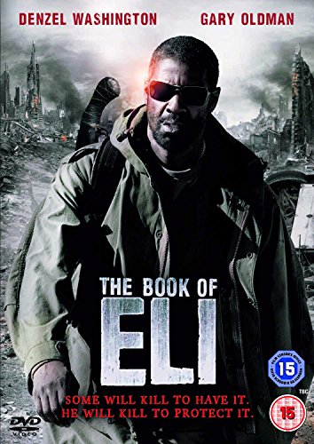 Denzel Washington in "The Book of Eli" DVD cover, post-apocalyptic setting.