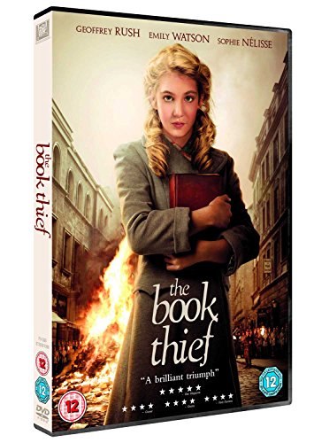 DVD cover of The Book Thief featuring a young girl holding a book.