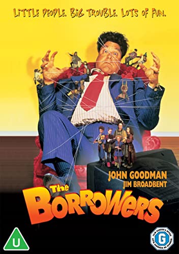 DVD cover for "The Borrowers" featuring a large man and tiny figures.