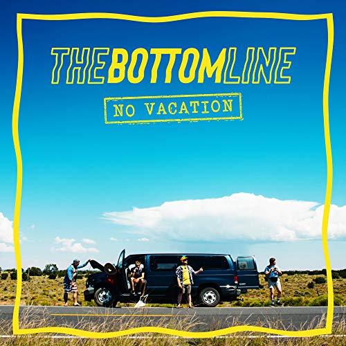 Vinyl album cover with a blue sky and people around a van.