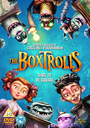 The Boxtrolls" DVD cover featuring animated characters and a blue sky.