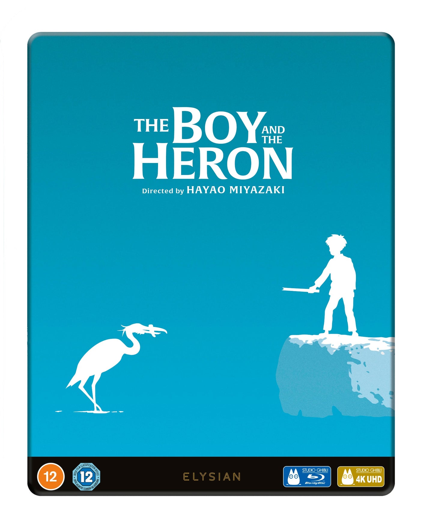 SteelBook Blu-ray cover for "The Boy and The Heron" with heron and boy.