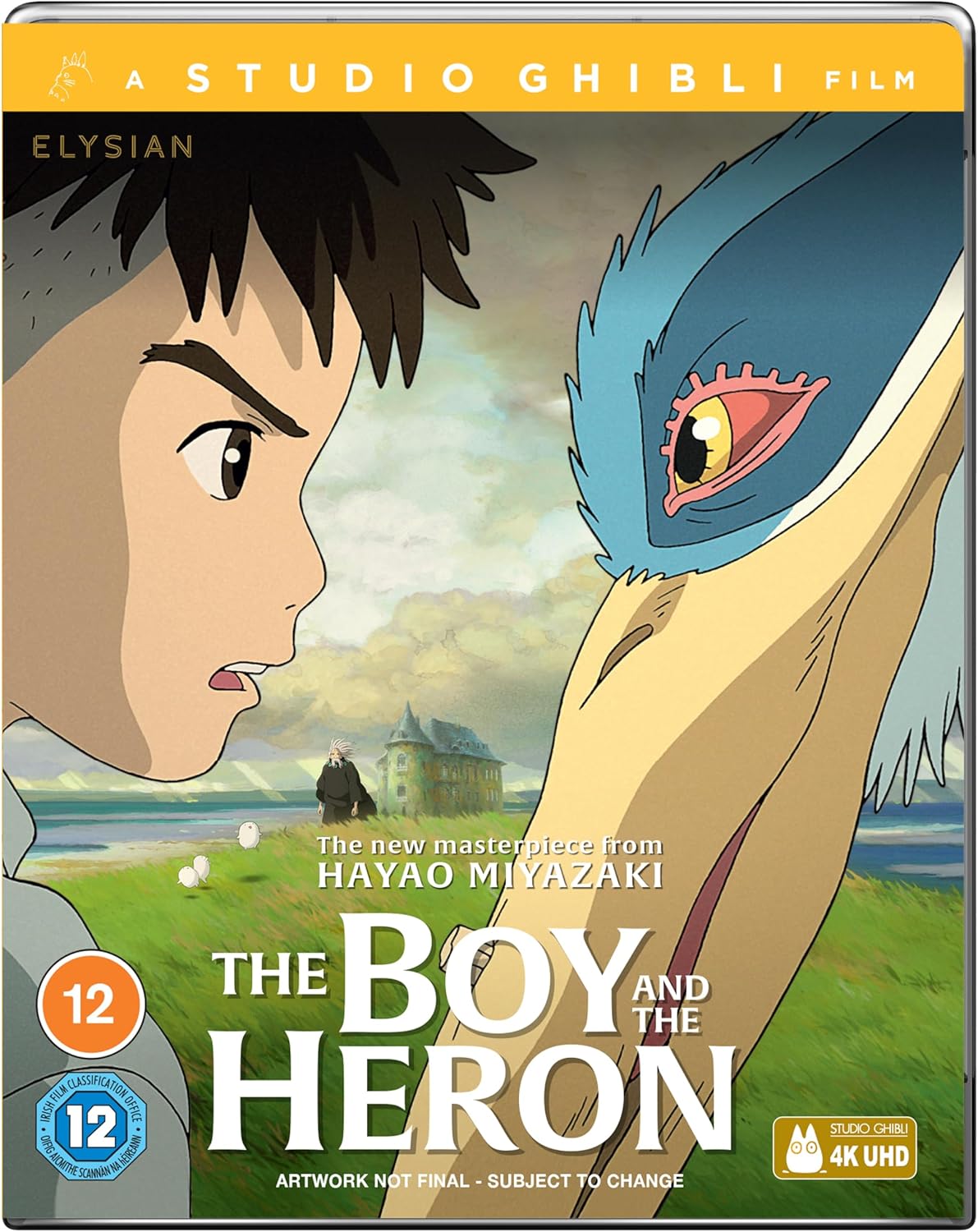 Blu-ray cover for “The Boy and The Heron” featuring a boy and a heron.