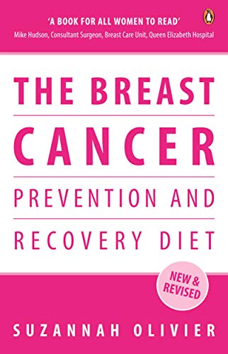 Book cover: "The Breast Cancer Prevention and Recovery Diet" in pink text.