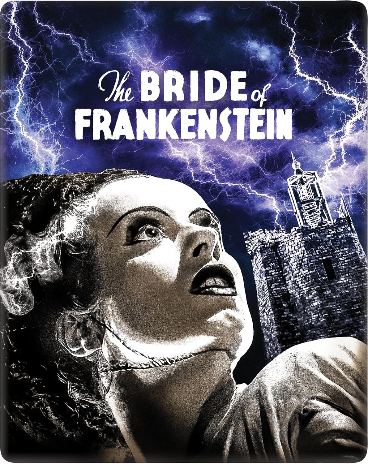 Steelbook cover for "The Bride of Frankenstein" with lightning and a castle.