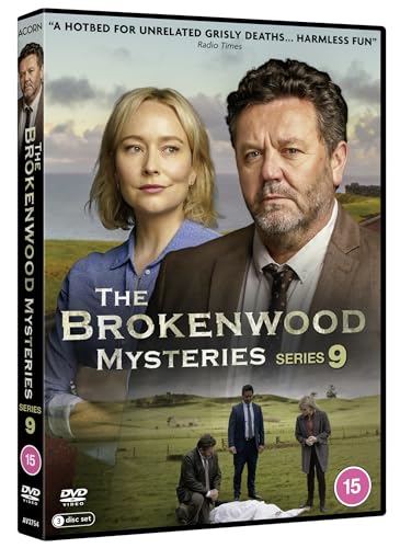 DVD cover for "The Brokenwood Mysteries S9" featuring two detectives and a crime scene.