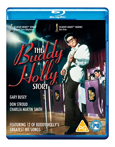 Blue-ray case with "The Buddy Holly Story" cover featuring Gary Busey as Buddy Holly.
