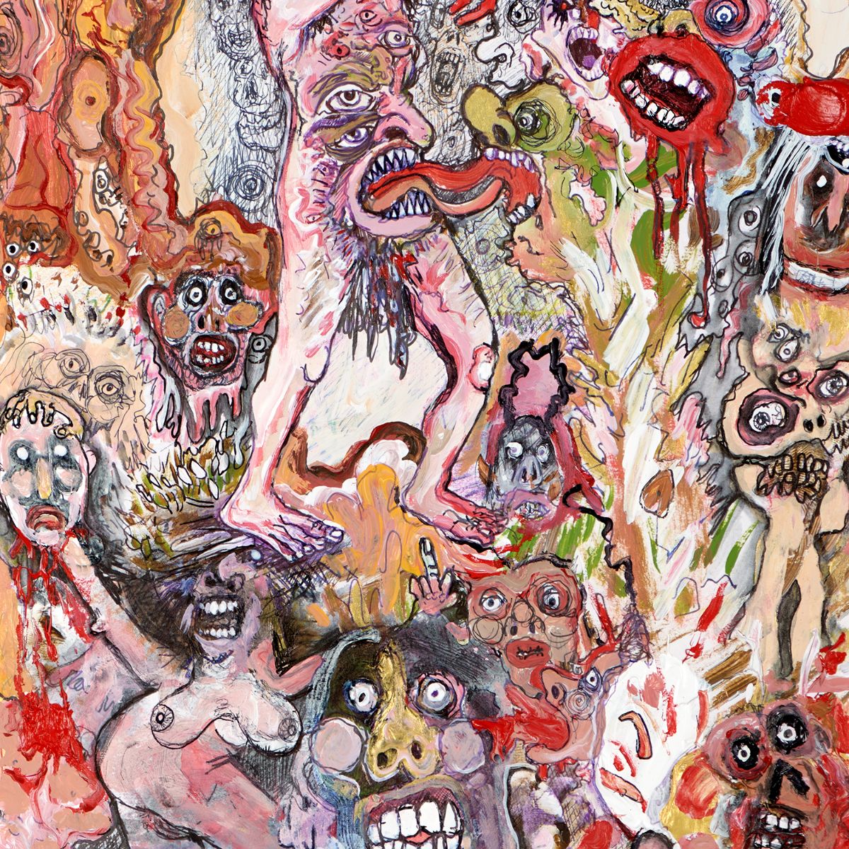 CD cover: chaotic, colorful collage of distorted human faces and features.