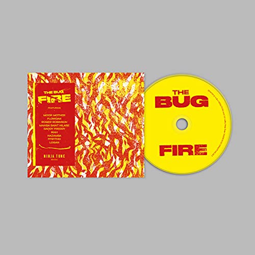 “The Bug - Fire” CD with red cover featuring a fiery texture.