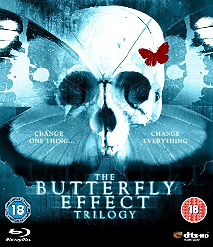 Blu-ray cover for "The Butterfly Effect Trilogy" featuring a skull and butterfly.