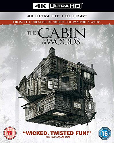 The Cabin in the Woods 4K Blu-ray cover featuring a fractured, floating wooden cabin.