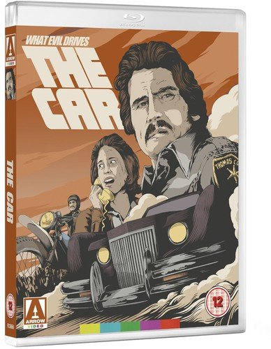 Blu-ray cover for horror film "The Car" featuring a police officer and car.
