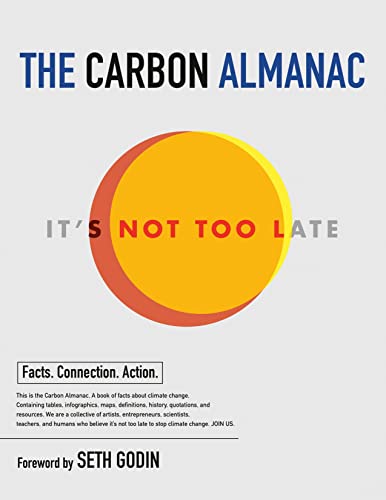 Book cover: "The Carbon Almanac" with a red and yellow circular design.