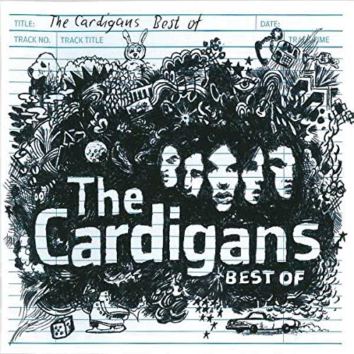 Album cover with band members' faces surrounded by black ink doodles on lined paper.