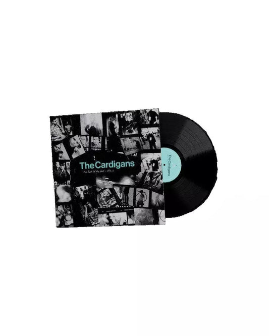 The Cardigans vinyl record with black cover and collage of photos.