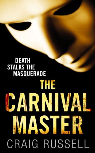 Book cover: masked face, dark background, title "The Carnival Master".