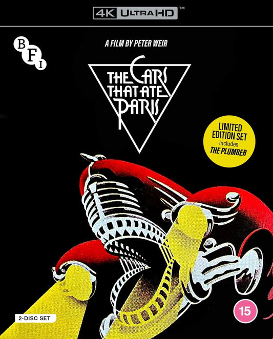 Blu-ray cover art for The Cars That Ate Paris featuring a stylized red car.