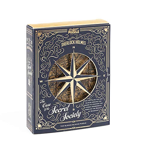 Sherlock Holmes sliding block puzzle box with compass rose design.