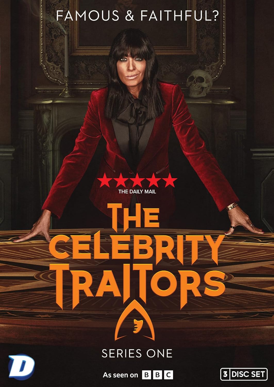 DVD cover for "The Celebrity Traitors: Series 1" featuring Claudia Winkleman.