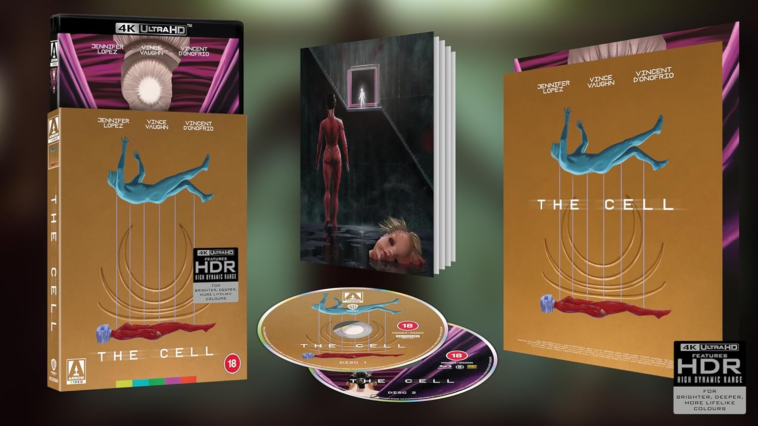 The Cell" 4K Blu-ray case featuring Jennifer Lopez, vibrant abstract imagery.