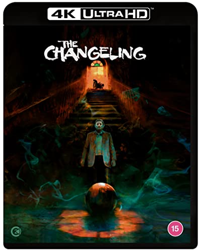 Blu-ray cover for "The Changeling" showing a man at the foot of stairs.
