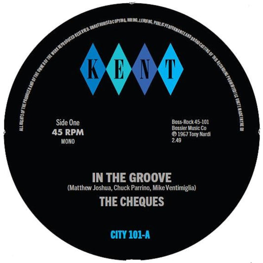 Black vinyl record label with blue diamond-shaped "KENT" logo and white text.