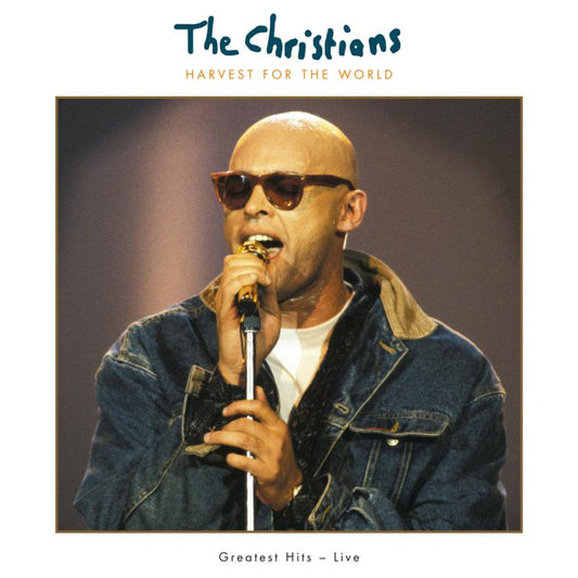 Album cover for The Christians’ “Harvest For The World” featuring a singer.