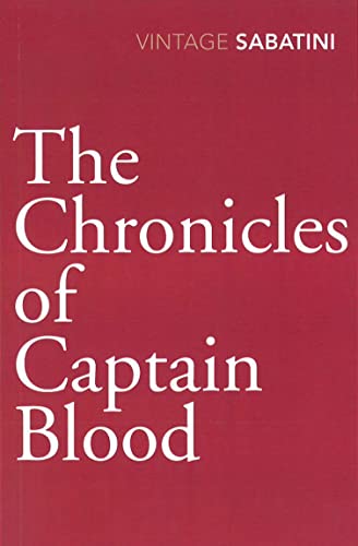 Red book cover with white text: "The Chronicles of Captain Blood.