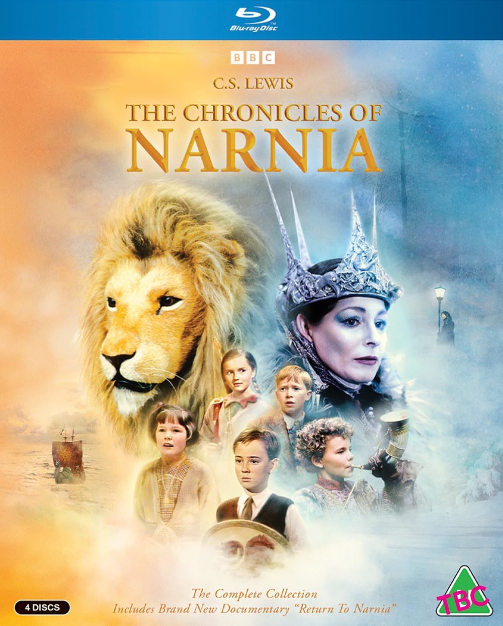 Blu-ray cover for "The Chronicles of Narnia" featuring Aslan and children.