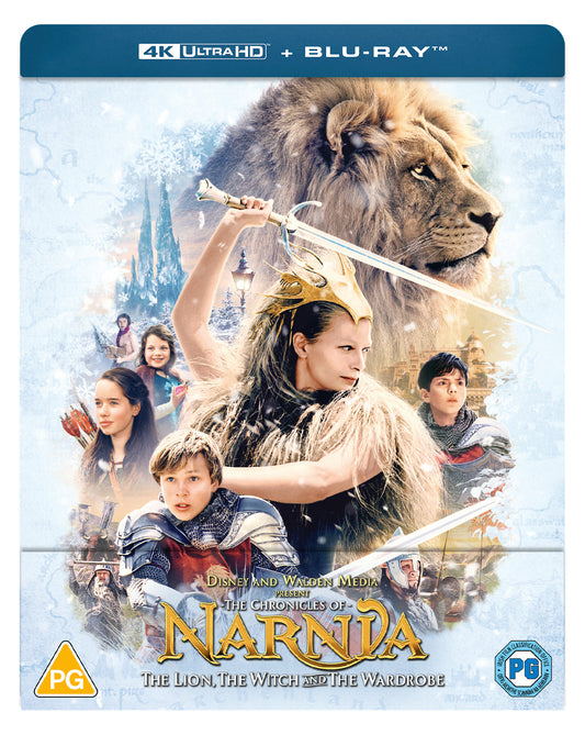 Narnia Blu-ray cover featuring children, Aslan, and a shining sword.