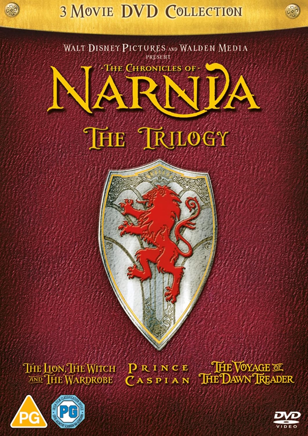 DVD cover for "The Chronicles of Narnia: The Trilogy" featuring a lion crest.