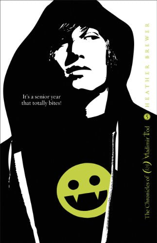 Book cover with a shadowed teen’s face and a vampire smiley face.