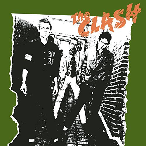 Black and white album cover of The Clash, featuring three band members.