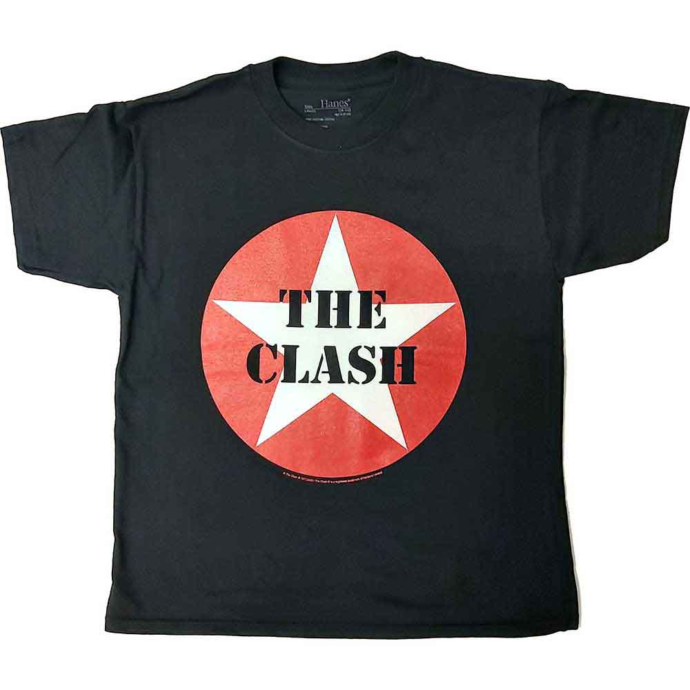 Navy blue kids' t-shirt featuring a white star design, The Clash logo.
