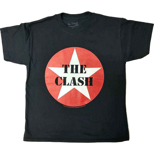 Navy blue kids' t-shirt featuring a white star design, The Clash logo.