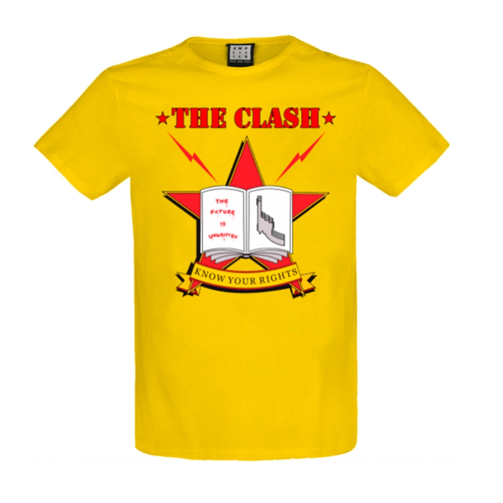 Yellow t-shirt with a red and black "Know Your Rights" design by The Clash.