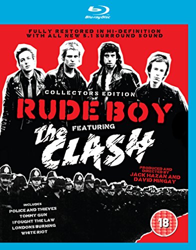 Blu-ray cover for "Rude Boy" featuring The Clash, with band members and police.