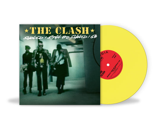 The Clash Should I Stay Or Should I Go yellow vinyl record and cover.