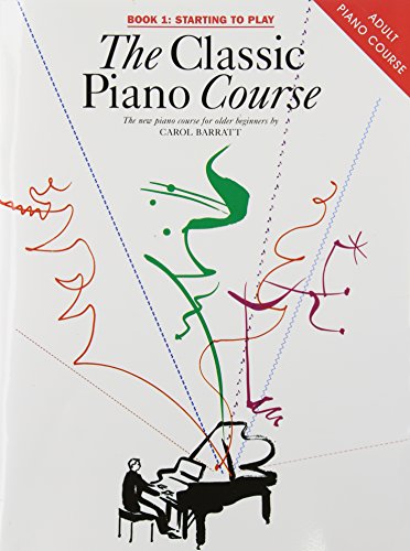 Piano course book cover with abstract colorful design and pianist silhouette.