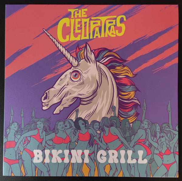 Vinyl album cover: unicorn above crowd, text “The Cleopatras” and “Bikini Grill”.