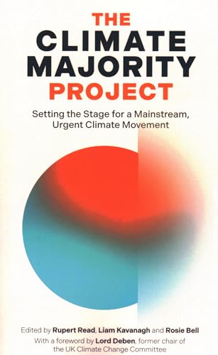 Book cover: "The Climate Majority Project" with red and blue abstract design.