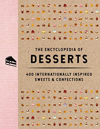 Dessert cookbook cover with illustrated sweets and the title "The Encyclopedia of Desserts".