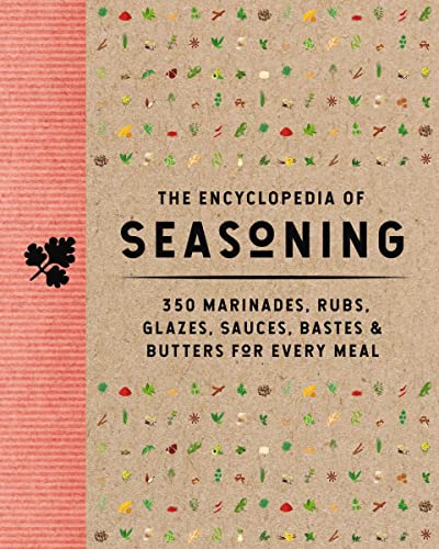 Book cover titled The Encyclopedia of Seasoning with a tan background and herb illustrations.