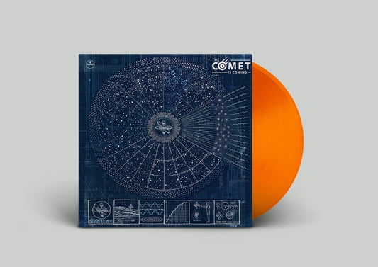 Vinyl album cover with dark blue background and white cosmic diagram design.