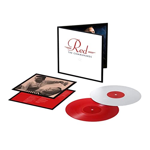 Vinyl record, red and white, with album cover and insert.