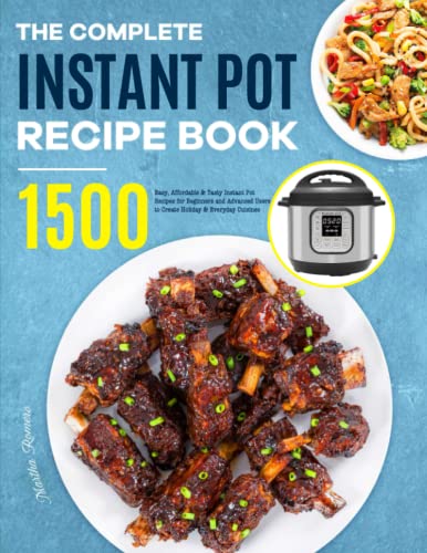 Cookbook cover featuring Instant Pot, ribs, noodles, and “1500 Recipes” text.
