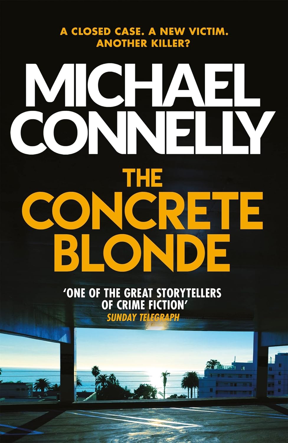 Book cover for "The Concrete Blonde" by Michael Connelly, with a coastal view.