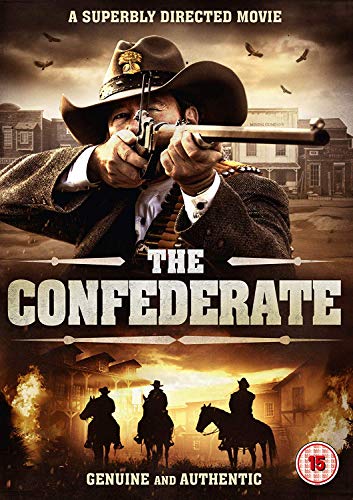 DVD cover for "The Confederate" featuring a man aiming a gun, with cowboys on horses.