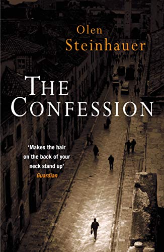 Book cover: "The Confession" by Olen Steinhauer, with a street scene.